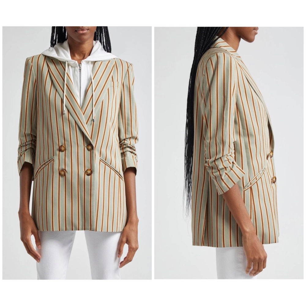 $698 Veronica Beard Kiernan Striped Double Breasted Dickey Jacket Blazer Size 6